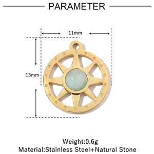 Specifiche delle dimensioni per un ciondolo a sole in acciaio e pietra naturale 11x13mm