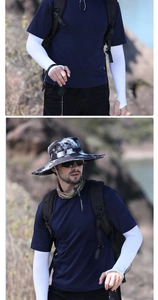 Détails du chapeau de soleil camouflage et des manches en soie glacée de protection