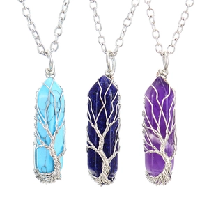 Tree Of Life Wire Wrapped Crystal Necklace Natural Stone Hexagonal Prism Pendant Alloy Chain Healing Jewelry For Women