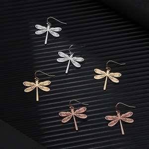 Retro Dragonfly Dangle Earrings Copper Hollow Mesh Wings Fashion Animal Jewelry For Women