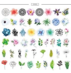 Detailed grid showing 54 waterproof floral and succulent plant stickers for skateboards