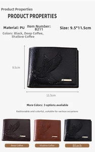 Men's bifold PU leather wallet featuring eagle embossing and three color options