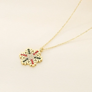 Golden snowflake pendant necklace with colorful crystal stones for Christmas