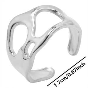 Detail of adjustable silver irregular lava ring showing 1.7cm diameter size measurement