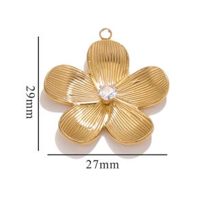 French vintage gold flower titanium steel pendant with central white rhinestone for jewelry