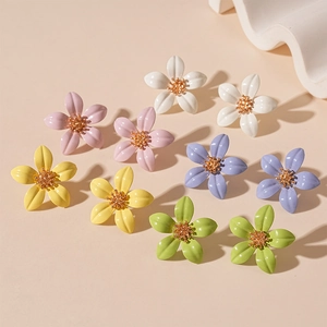 Flower Stud Earrings Enamel Alloy With 925 Sterling Silver Earring Post Sweet Fresh Floral Jewelry For Women Vacation