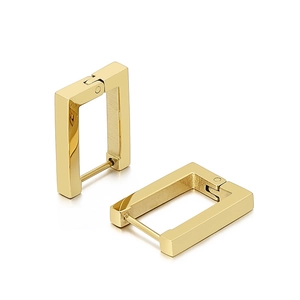 Minimalist rectangular gold geometric hoop earrings in polished stainless steel