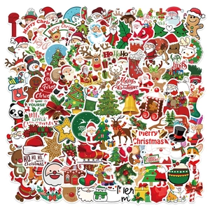 100pcs waterproof Christmas stickers featuring Santa, reindeer and trees for DIY decoration