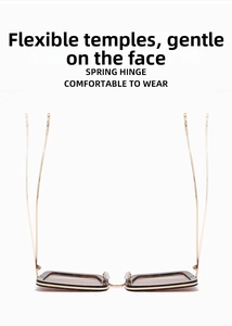Detail of tortoise square sunglasses featuring flexible spring hinges for comfort