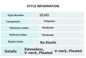 Tableau détaillé du tissu 100% polyester et guide des tailles pour la robe à col en V