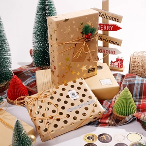 Premium Christmas waterproof kraft wrapping paper with gold star patterns and festive gift box