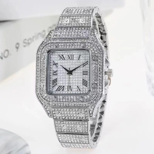Reloj De Cuarzo Cuadrado De Lujo Para Hombre Con Caja De Aleación De Diamantes De Imitación Y Correa De Acero Inoxidable
