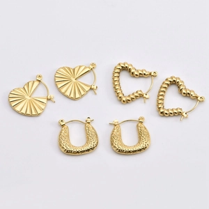 Three pairs of vintage 18K gold-plated stainless steel earrings with textured geometric designs