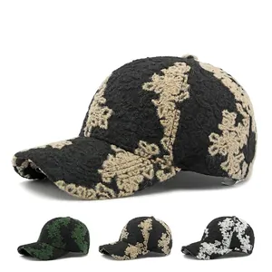 Jacquard Baseball Cap Retro Ethnic Textured Hard Top Curved Brim Sun Protection Vintage Hat For Women