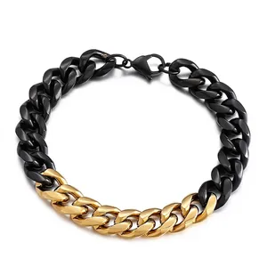 Cuban Link Bracelet Men Titanium Stainless Steel Two Tone Mixed Color Hip Hop Streetwear Chain High Polished Jewelry
