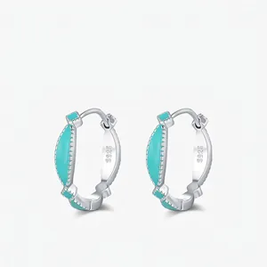 925 Sterling Silver Hoop Earrings With Mint Green Enamel Geometric 3D Design Summer Style For Women