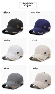 Détail de casquettes de baseball en mesh respirant en six couleurs avec broderie latérale