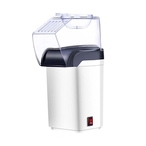 Mini electric hot air popcorn maker for home use with white body and black lid design