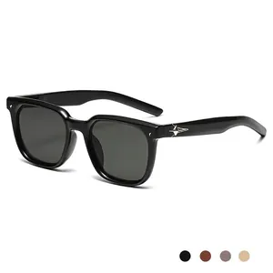Fashionable square sunglasses with black glossy frames and silver star metal accents