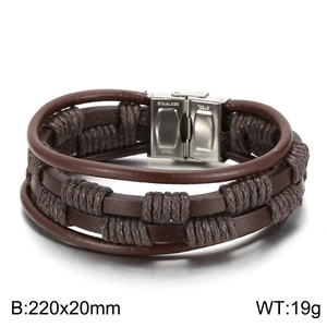 Detail view of multi-layer braided leather bracelet with magnetic stainless steel clasp