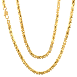 Polished gold stainless steel square link chain necklace shown from a dual-layer perspective