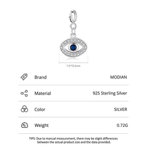 Ciondolo Occhio del Male in argento sterling 925 con pietra blu e zirconi bianchi