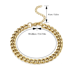 Detail view of 18K gold stainless steel Cuban link bracelet with 4cm extension chain