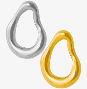 Close-up of irregular water drop hollow earrings in gold and silver stainless steel