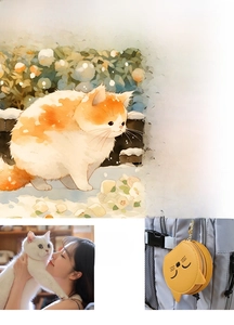 Detail of yellow cat shaped mini bag with mirror and litchi texture finish