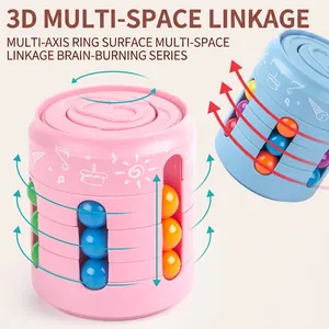 Cylindrical rotating magic bean puzzle toy with colorful beads in pink and blue colors
