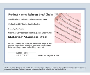 Detailed view of various stainless steel chain styles for DIY jewelry making