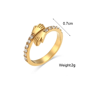 Gold hug ring in stainless steel with pavé zircon stones and adjustable open band