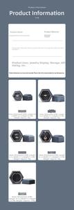 Detailed size specifications table for hexagonal velvet jewelry and ring boxes