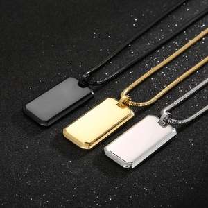 Polished mirror finish titanium steel dog tag necklaces in black gold and silver tones