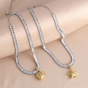 Heart Star Pendant Necklace Copper 18K Gold Plated Baguette Zircon Tennis Clavicle Chain Vintage Jewelry For Women
