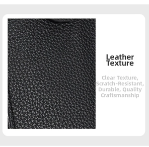Close-up of durable black lychee grain leather with scratch-resistant texture