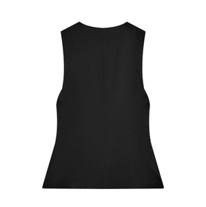 Vue arrière détaillée d'un gilet noir sans manches à coupe ajustée en tissu de qualité