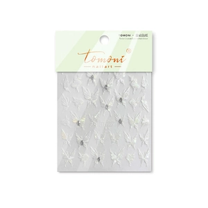 3D embossed white butterfly nail art stickers with crystal rhinestones MS-668 by TOMONI