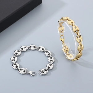 Titanium steel link bracelet with pig nose chain design in gold and silver plating