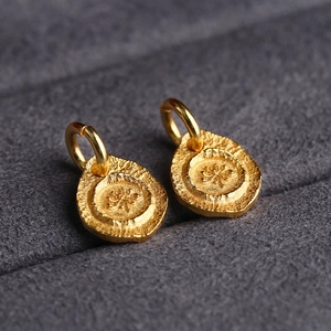 Lotus Flower Charm Pendant S925 Sterling Silver Gold Plated Hammered Texture For DIY Necklace Bracelet Vintage Ethnic