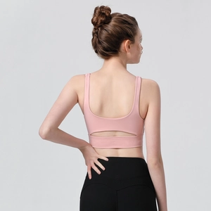 Soutien-gorge de yoga rose pâle à maintien élevé avec dos nu et larges bretelles
