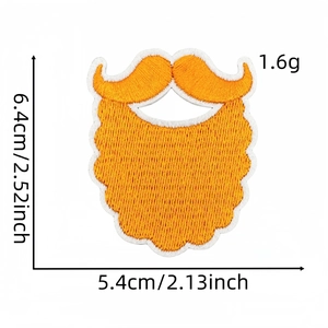 Detailed view of yellow beard embroidery patch with size dimensions 6.4x5.4cm and weight