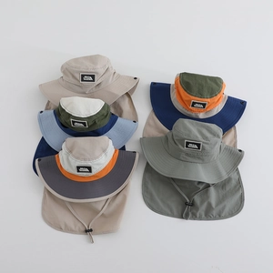 Kids quick-dry hiking sun hat with neck protection flap and adjustable wind cord