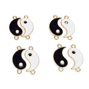 Golden Yin Yang Tai Chi enamel charms for DIY keychains and jewelry making accessories