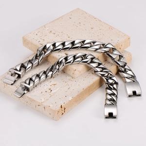 304 Stainless Steel Cuban Link Bracelet Men Polished Thick Chain Hip Hop Simple Industrial Style Jewelry