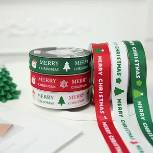 Christmas grosgrain ribbon set with Merry Christmas patterns for gift wrapping and bows