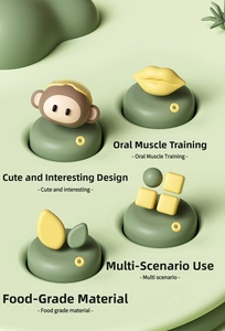 Food-grade silicone oral muscle training kit with cute monkey and geometric shapes