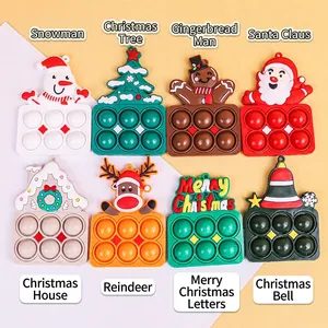 8-piece set of Christmas silicone pop-it fidget toys featuring Santa and snowmen