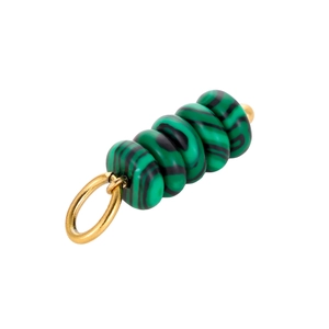 Ice cream color natural stone pendant with striped green beads and golden metal finish