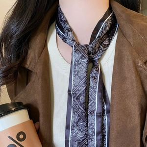 Retro Paisley Print Fabric Scarf Necklace Vintage Floral Narrow Long Twilly Tie For Women Ethnic Style Accessories